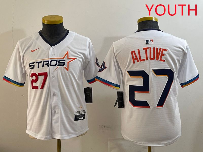 Youth Houston Astros #27 Altuve White Fourth generation Joint Name 2025 Nike MLB Jersey style 6->youth mlb jersey->Youth Jersey